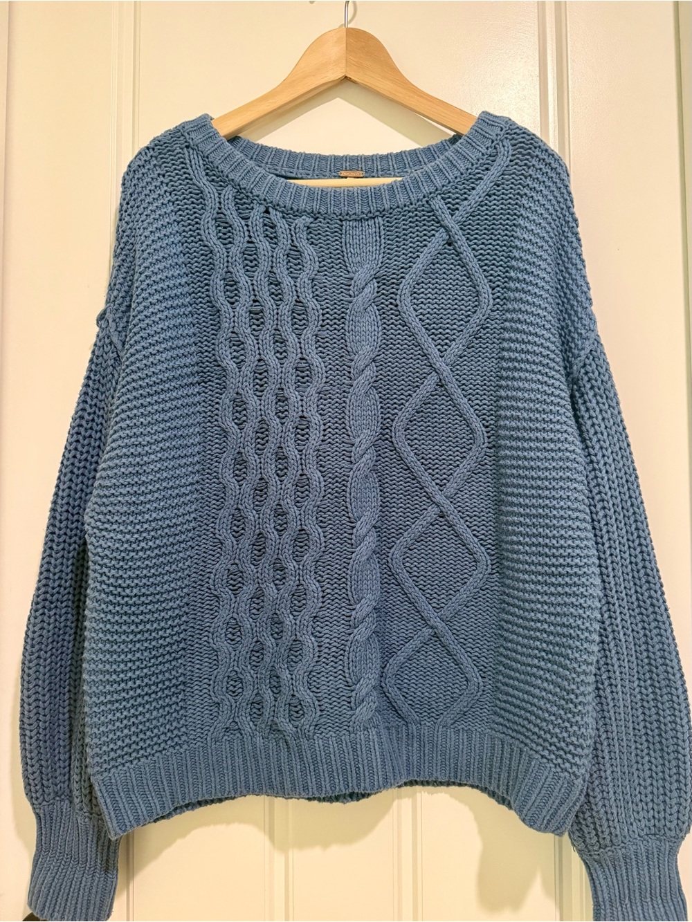 Free People Dream Cable Crewneck Sweater - Blue